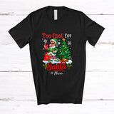 MacnyStore - Personalized Custom Name Too Cool For Santa; Merry Christmas Elf Sunglasses Drink Coffee T-Shirt