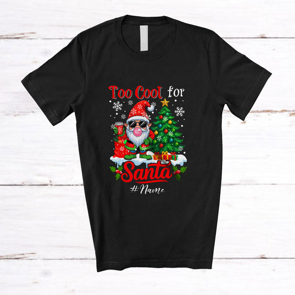 MacnyStore - Personalized Custom Name Too Cool For Santa; Merry Christmas Gnome Sunglasses Drink Coffee T-Shirt