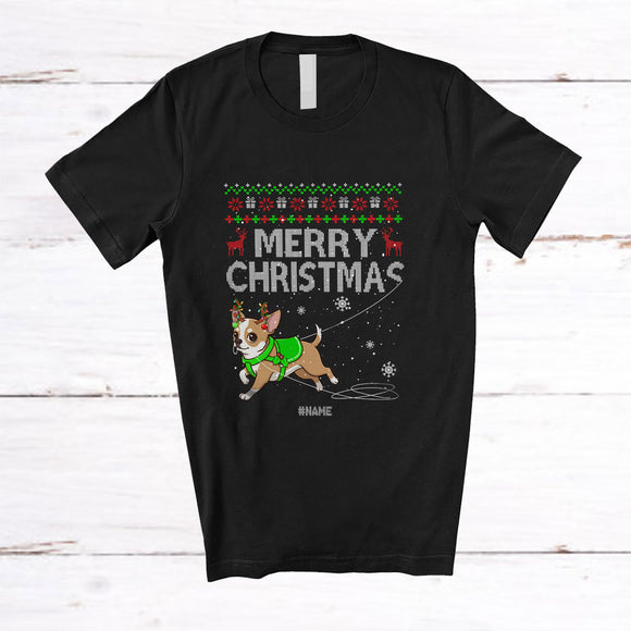 MacnyStore - Personalized Custom Name Merry Christmas; Joyful Sweater Chihuahua Knitting Crochet Damage T-Shirt