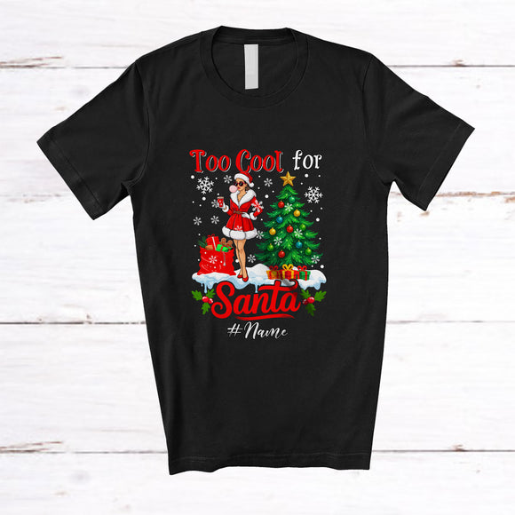 MacnyStore - Personalized Custom Name Too Cool For Santa; Merry Christmas Santa Women Drink Coffee T-Shirt