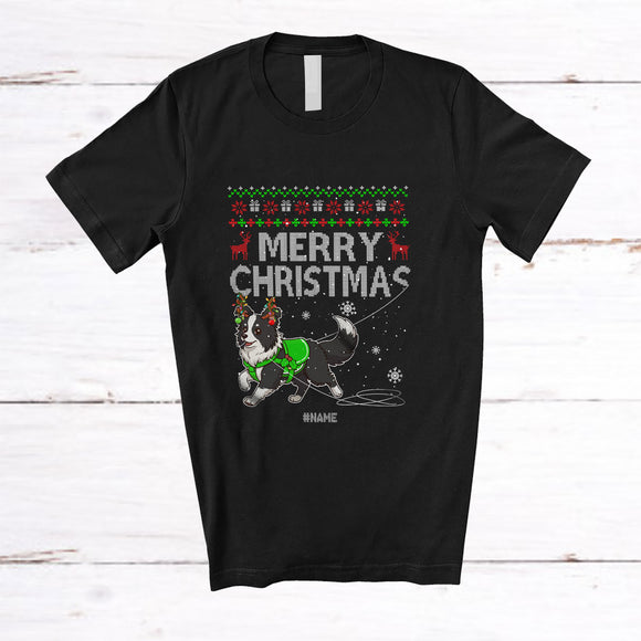 MacnyStore - Personalized Custom Name Merry Christmas; Joyful Sweater Border Collie Knitting Crochet Damage T-Shirt