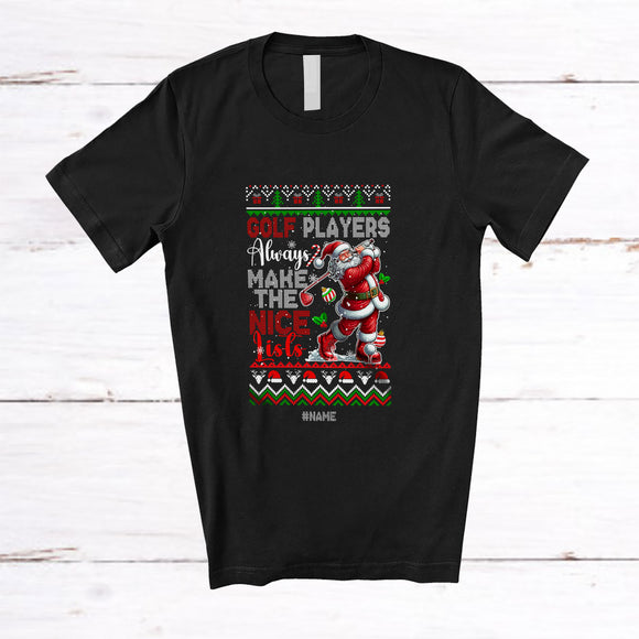 MacnyStore - Personalized Custom Name Golf Players Make Nice Lists; Amusing Christmas Sweater Santa T-Shirt