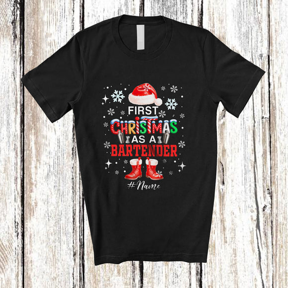MacnyStore - Personalized Custom Name First Christmas As A Bartender; Joyful Santa Promoting Future Jobs T-Shirt