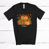 MacnyStore - Personalized Custom Name Floral Plaid Three Pumpkins Bow Tie; Happy Thanksgiving Fall Farmer T-Shirt