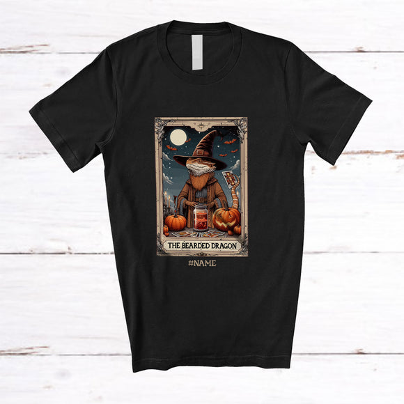 MacnyStore - Personalized Bearded Dragon Witch Tarot Card; Awesome Halloween Custom Name Animal Lover T-Shirt