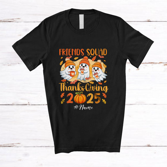 MacnyStore - Personalized Custom Name Friends Squad Thanksgiving 2025; Adorable Three Boo Ghost T-Shirt