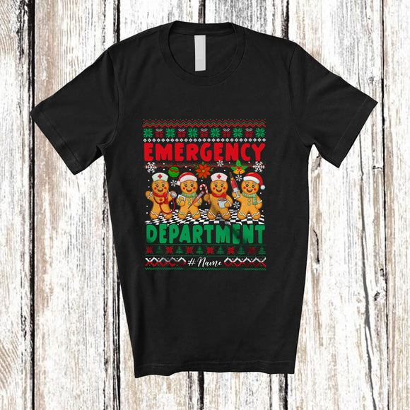 MacnyStore - Personalized Custom Name Emergency Department; Lovely Christmas Sweater Gingerbread ER Nurse T-Shirt