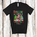 MacnyStore - Personalized Custom Name Rollin' With My Gnomies; Joyful Christmas Santa Gnome Riding Bicycle T-Shirt