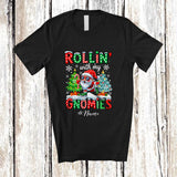 MacnyStore - Personalized Custom Name Rollin' With My Gnomies; Joyful Christmas Santa Gnome Skating T-Shirt