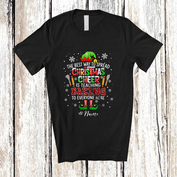 MacnyStore - Personalized Spread Christmas Cheer Is Teaching Baking; Lovely Elf Leopard Custom Name Teacher T-Shirt