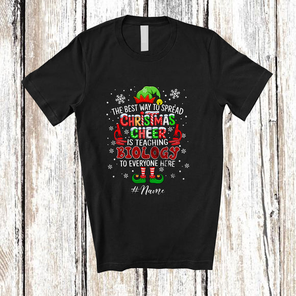 MacnyStore - Personalized Spread Christmas Cheer Is Teaching Biology; Lovely Elf Leopard Custom Name Teacher T-Shirt