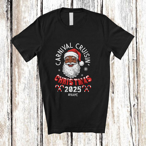 MacnyStore - Personalized Custom Name Carnival Cruisin' Christmas 2025; Amazing X-mas Black Afro Santa Face T-Shirt
