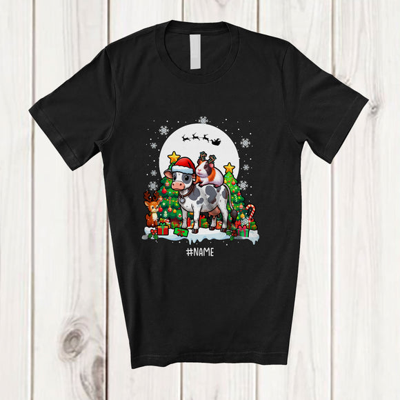 MacnyStore - Personalized Custom Name Guinea Pig Riding Cow As Reindeer; Lovely Christmas Tree Animal T-Shirt