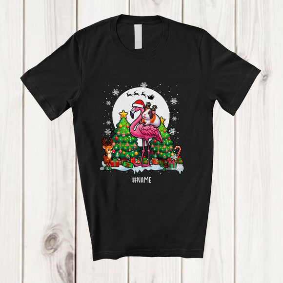 MacnyStore - Personalized Custom Name Guinea Pig Riding Flamingo As Reindeer; Lovely Christmas Tree Animal T-Shirt