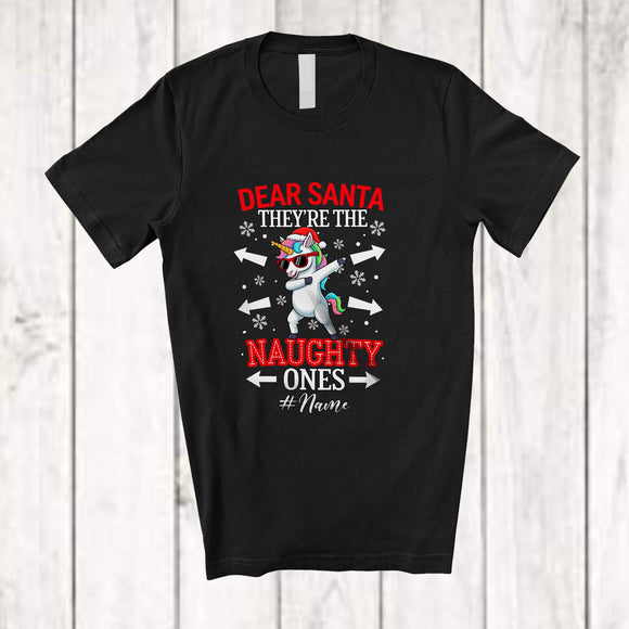 MacnyStore - Personalized Custom Name They're The Naughty Ones; Joyful Christmas Dabbing Santa Unicorn T-Shirt