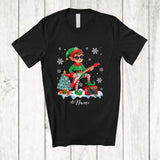 MacnyStore - Personalized Custom Name Elf Playing Rock Guitar; Joyful Christmas Guitarist Bass Guitar Player T-Shirt
