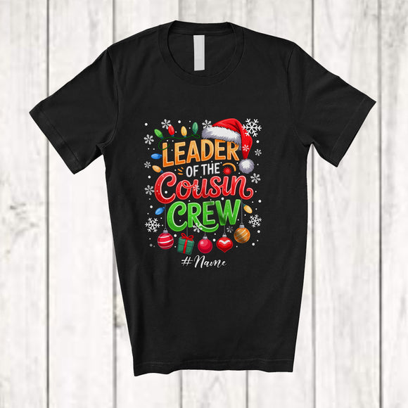MacnyStore - Personalized Custom Name Leader Of The Cousin Crew; Lovely Christmas Lights Snow Santa; Family T-Shirt