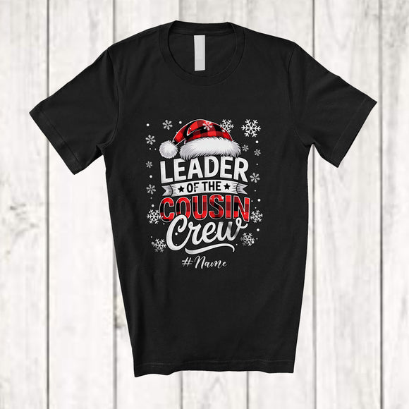 MacnyStore - Personalized Custom Name Leader Of The Cousin Crew; Humorous Christmas Plaid Santa; Family T-Shirt