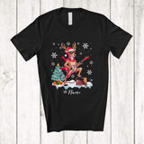 MacnyStore - Personalized Custom Name Reindeer Playing Rock Guitar; Joyful Christmas Guitarist Bass Guitar Player T-Shirt
