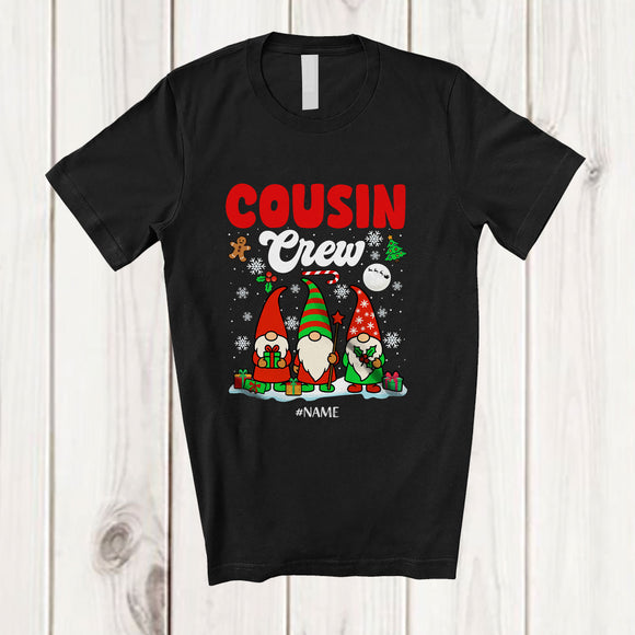 MacnyStore - Personalized Custom Name Cousin Crew; Cheerful Christmas Snow Three Gnomes Lover; Family T-Shirt