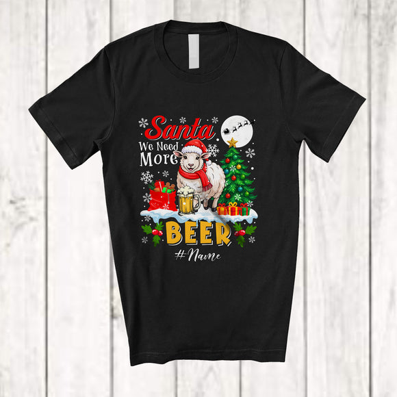 MacnyStore - Personalized Custom Name Santa We Need More Beer; Adorable Christmas Tree Sheep Drinking T-Shirt