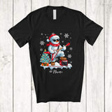 MacnyStore - Personalized Custom Name Snowman Playing Rock Guitar; Joyful Christmas Guitarist Bass Guitar Player T-Shirt