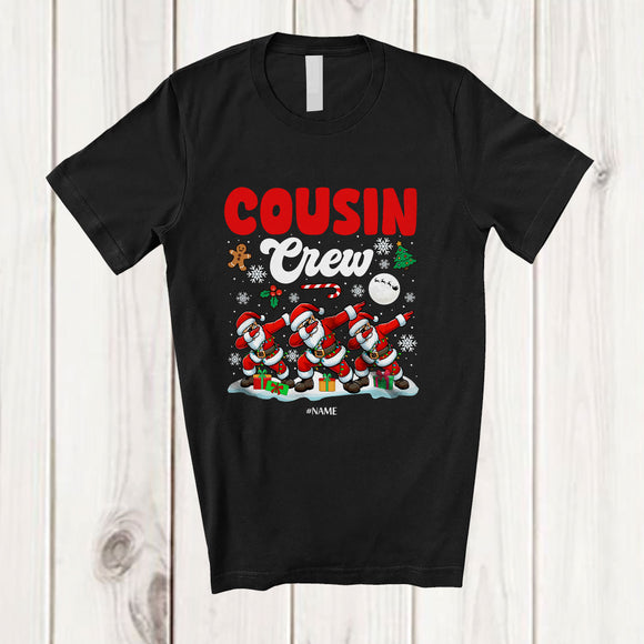 MacnyStore - Personalized Custom Name Cousin Crew; Cheerful Christmas Snow Three Dabbing Santa; Family T-Shirt