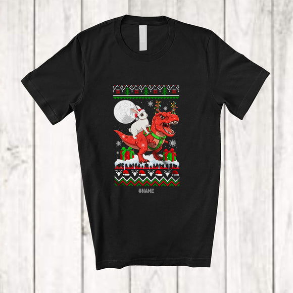 MacnyStore - Personalized Custom Name Santa Bunny Riding T-Rex; Awesome Christmas Sweater Animal T-Shirt