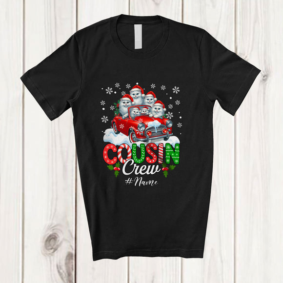 MacnyStore - Personalized Custom Name Cousin Crew; Lovely Christmas Santa Cat On Pickup Truck; Family T-Shirt