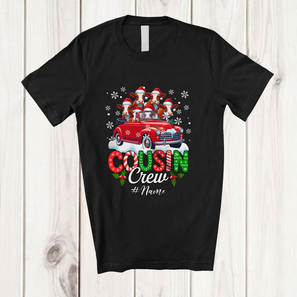 MacnyStore - Personalized Custom Name Cousin Crew; Lovely Christmas Cow On Pickup Truck; Farmer Family T-Shirt