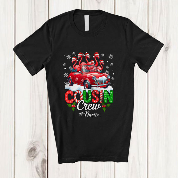 MacnyStore - Personalized Custom Name Cousin Crew; Lovely Christmas Flamingo On Pickup Truck; Family T-Shirt