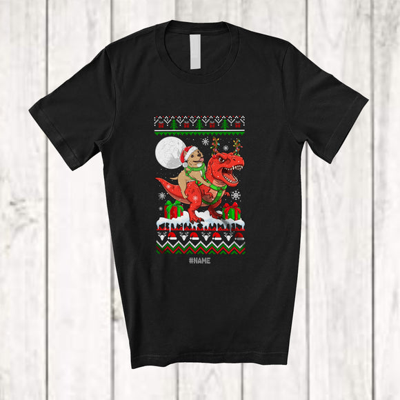 MacnyStore - Personalized Custom Name Santa Pit Bull Riding T-Rex; Awesome Christmas Sweater Animal T-Shirt