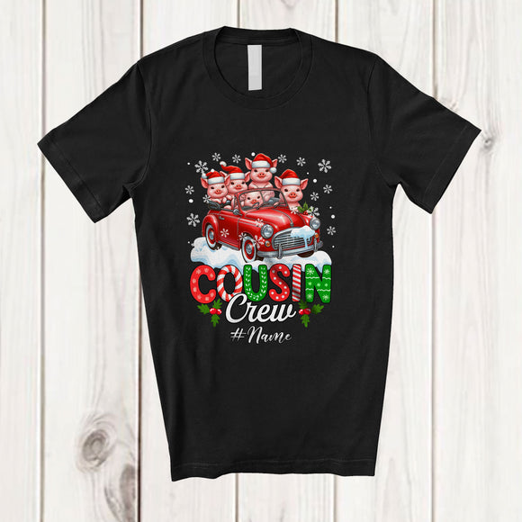 MacnyStore - Personalized Custom Name Cousin Crew; Lovely Christmas Pig On Pickup Truck; Farmer Family T-Shirt