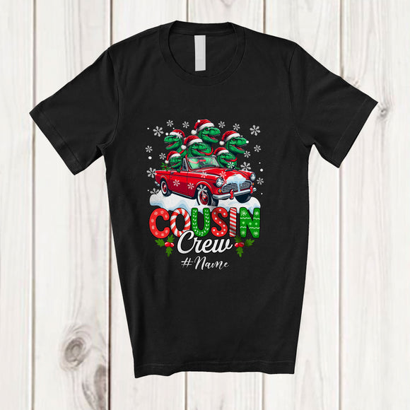 MacnyStore - Personalized Custom Name Cousin Crew; Lovely Christmas T-Rex On Pickup Truck; Family T-Shirt