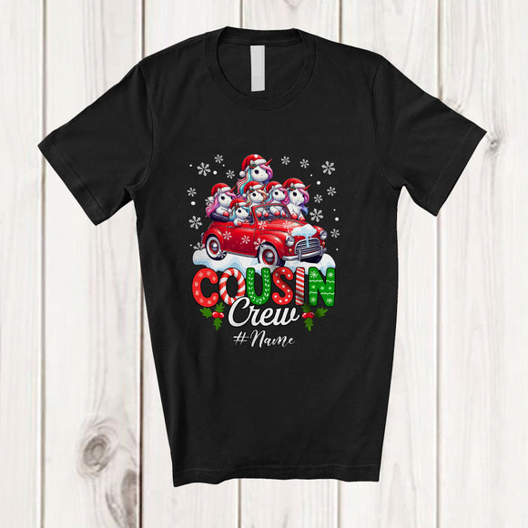 MacnyStore - Personalized Custom Name Cousin Crew; Lovely Christmas Unicorn On Pickup Truck; Family T-Shirt