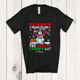 MacnyStore - Personalized Custom Name Badminton Team On Naughty List; Joyful Christmas Player Snowman T-Shirt