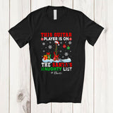 MacnyStore - Personalized Custom Name Guitar Player Team On Naughty List; Joyful Christmas Musician Snowman T-Shirt