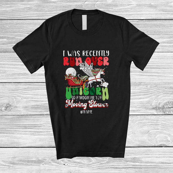 MacnyStore - Personalized Custom Name Got Run Over By A Unicorn; Amazing Christmas Santa Sleigh Groovy T-Shirt