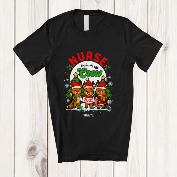MacnyStore - Personalized Custom Name Nurse Crew 2025; Amazing Christmas Three Reindeers; Family T-Shirt
