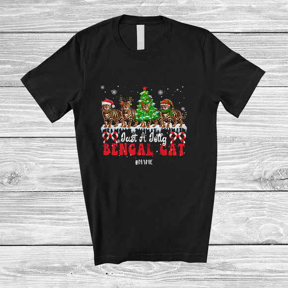MacnyStore - Personalized Custom Name Just A Jolly Bengal Cat; Adorable Christmas Tree Santa Elf Animal T-Shirt