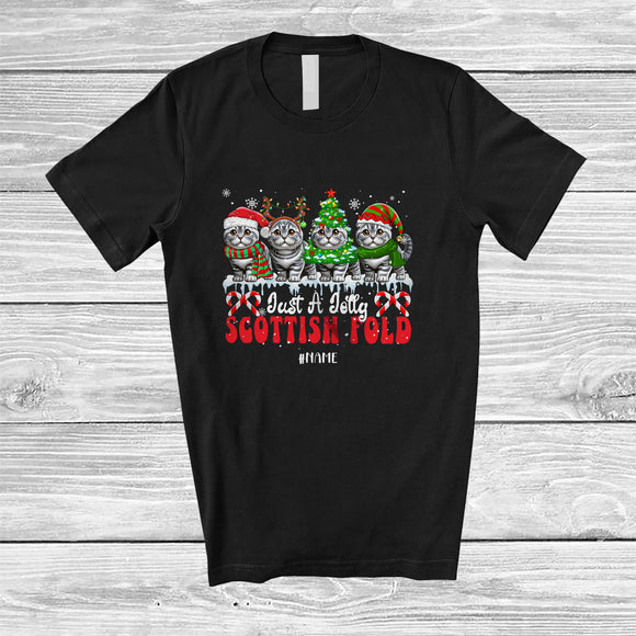MacnyStore - Personalized Custom Name Just A Jolly Scottish Fold; Adorable Christmas Tree Santa Elf Animal T-Shirt