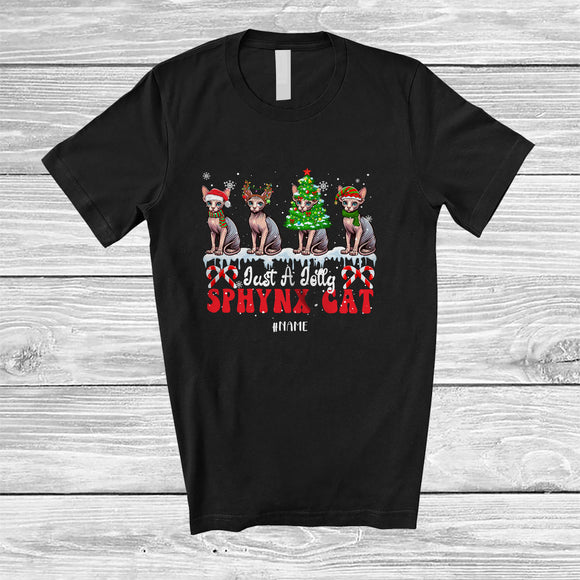 MacnyStore - Personalized Custom Name Just A Jolly Sphynx Cat; Adorable Christmas Tree Santa Elf Animal T-Shirt
