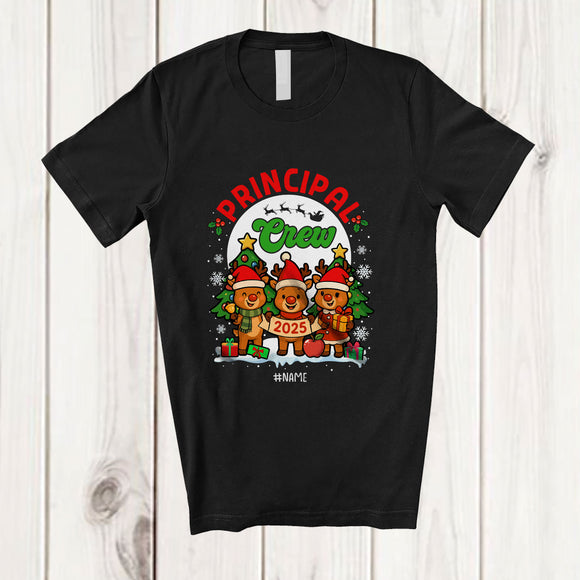 MacnyStore - Personalized Custom Name Principal Crew 2025; Amazing Christmas Three Reindeers; Family T-Shirt