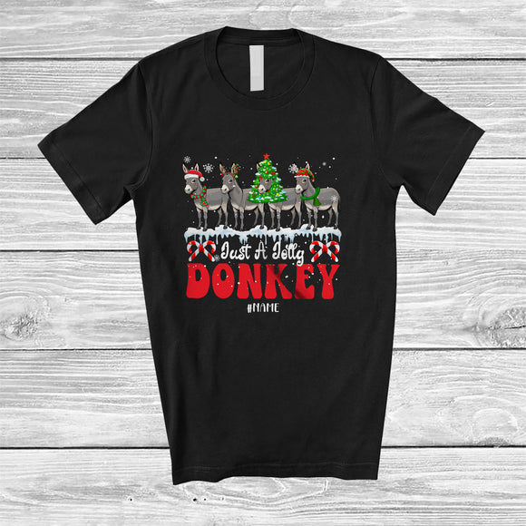 MacnyStore - Personalized Custom Name Just A Jolly Donkey; Adorable Christmas Tree Santa Elf Farm Farmer T-Shirt