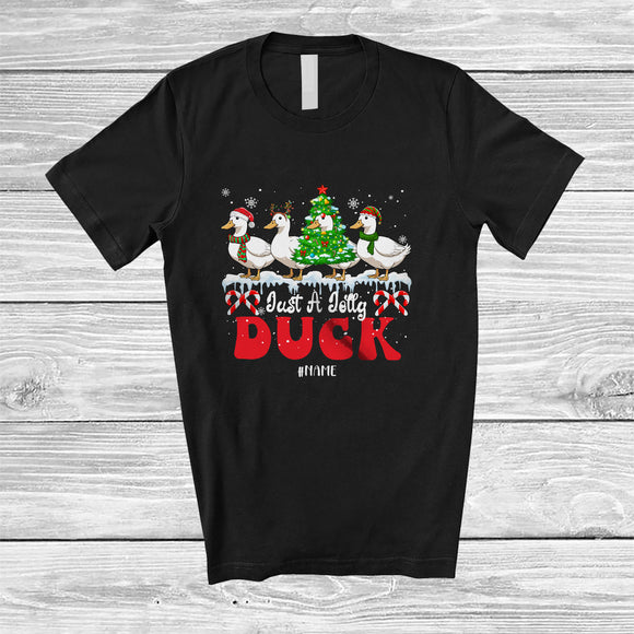MacnyStore - Personalized Custom Name Just A Jolly Duck; Adorable Christmas Tree Santa Elf Farm Farmer T-Shirt