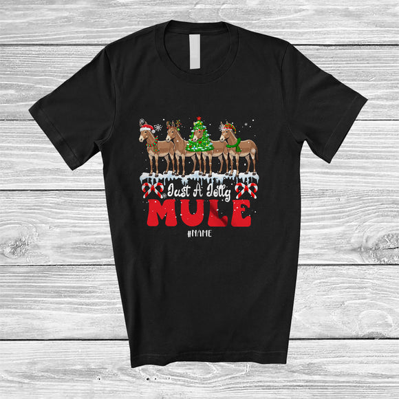 MacnyStore - Personalized Custom Name Just A Jolly Mule; Adorable Christmas Tree Santa Elf Farm Farmer T-Shirt