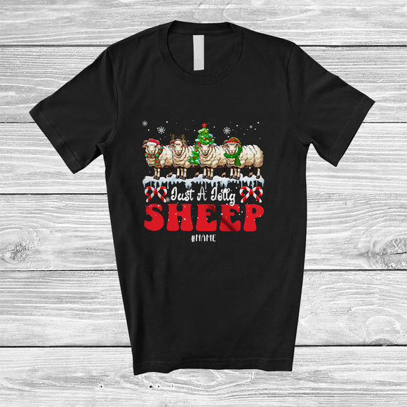 MacnyStore - Personalized Custom Name Just A Jolly Sheep; Adorable Christmas Tree Santa Elf Farm Farmer T-Shirt