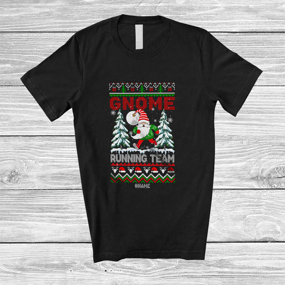 MacnyStore - Personalized Custom Name Gnome Running Team; Amusing Christmas Tree Sweater Runner T-Shirt