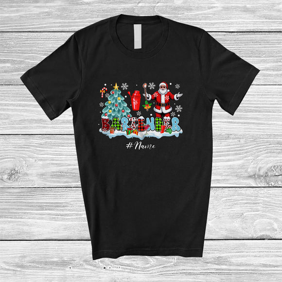 MacnyStore - Personalized Custom Name Bartender; Fantastic Christmas Tree Santa Plaid Leopard; Proud Jobs T-Shirt