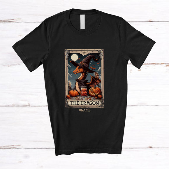 MacnyStore - Personalized Dragon Witch Tarot Card; Awesome Halloween Custom Name Animal Lover T-Shirt